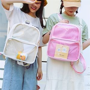 Lindas mujeres transparentes transparentes Mochilas PVC Jelly Color Mochilas para estudiantes Moda Ita Adolescentes Bolsas para mochila escolar Y201224