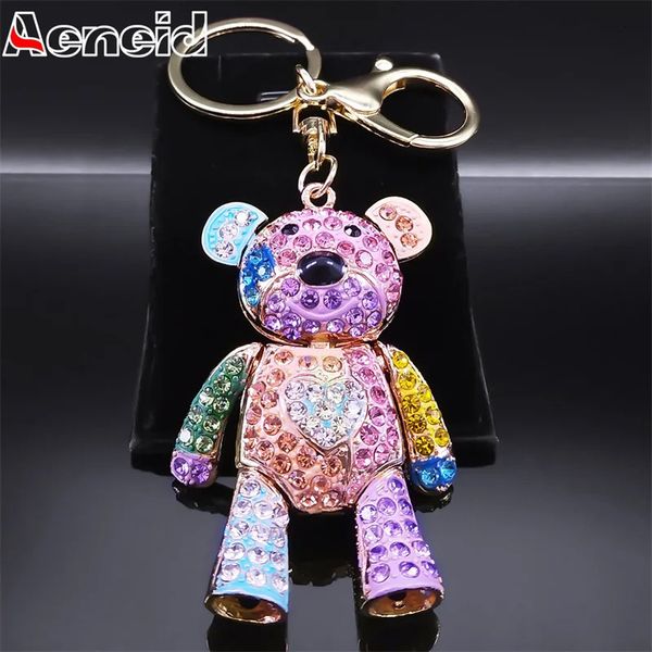 Lindo colorido todo cristal oso llavero aleación Rhinestone moda bolsa accesorios llavero joyería al por mayor N9029 240329