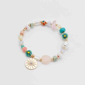 Coloré en verre coloré Shape irrégulière Perle acrylique Bracelet en pierre rose pour femme Délicat Mode Charm Trend Bijoux 2022 A041