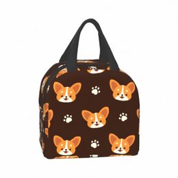 Mignon Corgi Happy Face et Paw Portable Sac à lunch isolé imperméable à l'eau Adorable Carto Puppy Animal Print Tote Bento Bag Lunch l1Xp #