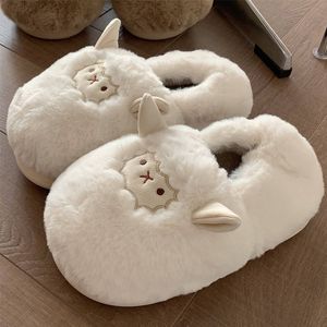 Schattige katoenen shevalues lamb vrouwen mode binnen harige pluche slippers vrouwelijke winter slaapkamer warme pluizige gezellige thuisschoenen 2 0A57