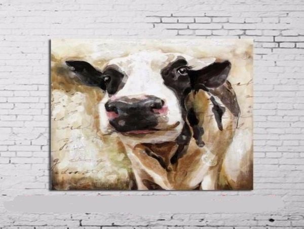 Mignon de vache peint contemporain abstrait décor mural dessin animé art animal peinture à l'huile multi-personnalisée encadrée YNQP A0582917310