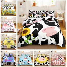 Funda nórdica con estampado de vaca, tamaño Queen, juego de cama Kawaii Highland, edredón tamaño King, animales de granja de dibujos animados, 313U