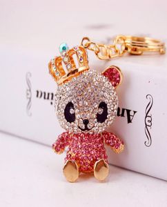 Leuke creatieve diamant kroon panda auto sleutelhanger cartoon dieren metaal hanger Keychain Gift2001197