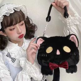 Sacs à bandoulière mignons Sac à main de chat de dessin animé Noir Blanc Portant à la main Kawaii Peluche JK Filles Sac à main à bandoulière Lolita 220923