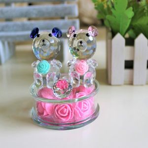 Lindo oso de cristal con flores DIY Animal de cristal amor en miniatura regalos románticos decoración del hogar para favores de fiesta de boda