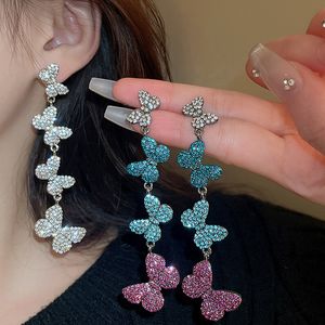 Boucle d'oreille papillon longue en cristal pour femmes, jolie boucle d'oreille papillon pour cadeau de fête