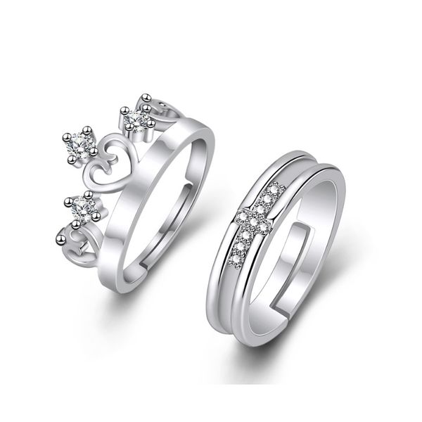 Mignon Cristal Couronne Ouvert Anneau De Fiançailles De Mariage Couple Anneaux Cadeau pour L'amour Bijoux De Mode