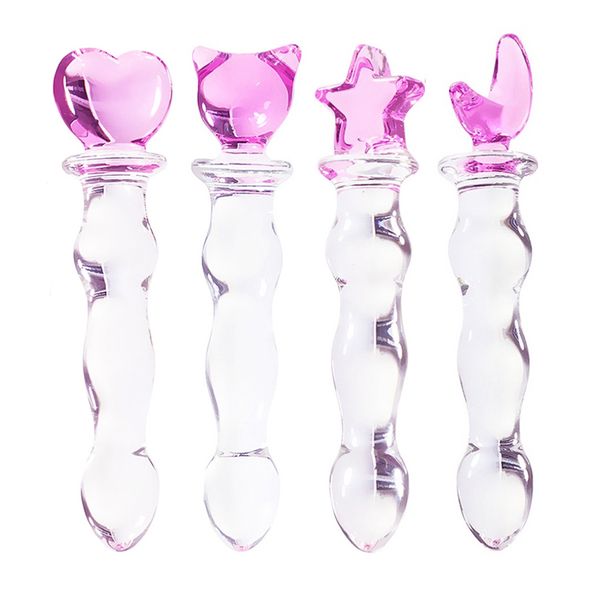 Bonito consolador de cristal para pene, inserción sin esfuerzo, estimulación del clítoris, juguetes sexy para adultos, tapón Anal, tapones para los glúteos para mujeres y hombres