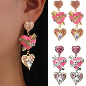 Schattige kristal hartletter stud earirng vrouwen hart lange tassel oorbellen cadeau voor liefde vriendin