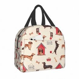 Mignon Dckhund Isulater Sac à lunch pour femmes Portable Saucisse Wiener Dog Thermal Colder Bento Box Outdoor Travel Picnic Sacs Q6PF #