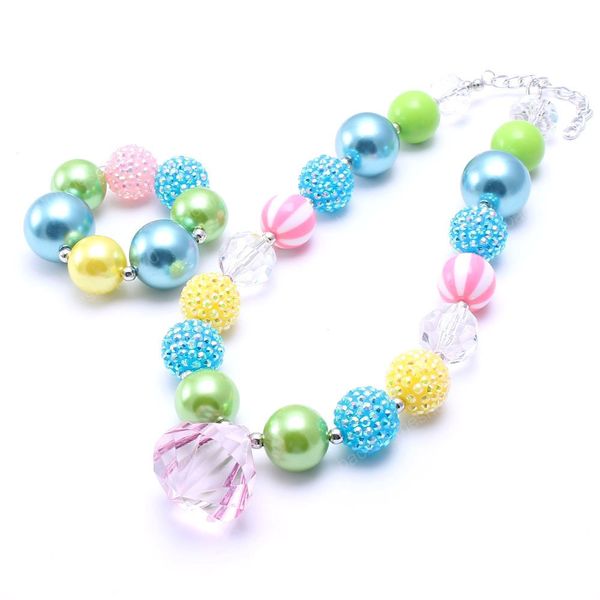 Ensemble de Bracelets et collier de perles épaisses, Design mignon, pour enfants/enfants/filles, ensemble de bijoux Bubblegum, accessoires épais, nouveau