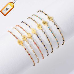 Mignon Conception Petit Cactus Charme Coloré Émail Bracelet En Acier Inoxydable Chaîne Personnalisée Pour Hommes Femmes