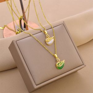 Schattig ontwerp witte groene zwaan hanger ketting vergulde roestvrijstalen sieraden voor vrouwen 69