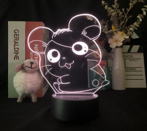 Linda lámpara de escritorio 3d para la habitación de bebé nocturna led trotting hamtaro color cambiante anime nightlight fans de regalos control7310426