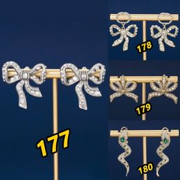 Lindo diamante perla tallada cinta arco oreja Stud mujeres fiesta pendiente accesorios regalo de cumpleaños anillos con bolsa de polvo original caja suministro de joyería