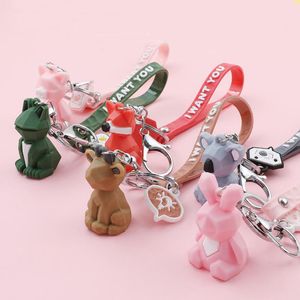 Leuke dinosaurus konijn dier sleutelhanger tas hanger hars sleutelhanger kleurrijke auto anime sleutelhangers voor vrouwen trinket sieraden cadeau