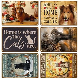 Schattige hondenkat animas plaque metaal schilderij kunst tin bord muur posters vintage huiskamer woonkamer decoraties bar accessoires decor maat 30x20cm