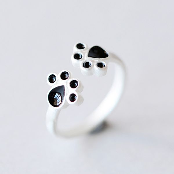Lindo double gato perro oso pata apertura anillo de dedo para las mujeres niñas de moda animal joyería aleación bebé huellas de bebé anillos agradables regalos