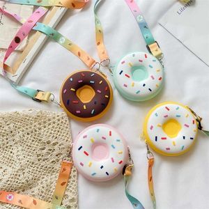 Cute Doughnut Crossbody Bag Children Candy Silicone Girls Shoulder Bags Money Pouch for Kids Brithday Gifts 211025