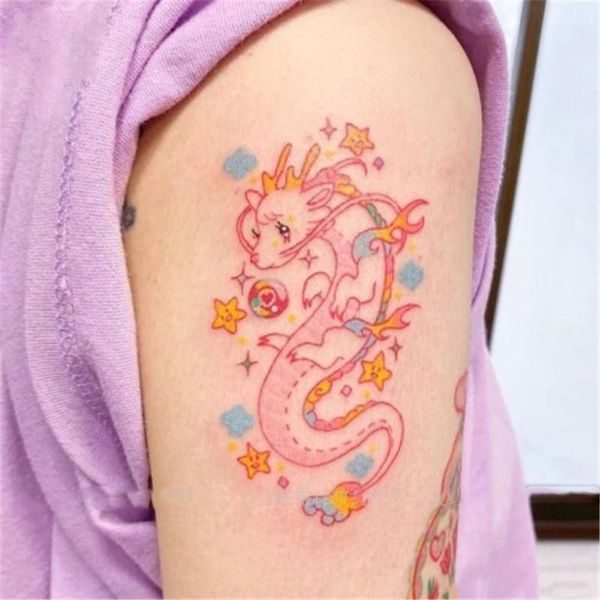 Mignon dragon japonais anime tatouage autocollants mode femmes fille corps Art maquillage temporaire tatouage autocollant
