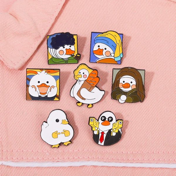 Pin de esmalte de pato lindo pintura al óleo divertida y encantadora placa de animal insignia de la mochila accesorios de joyería broche para niños amigos