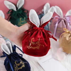 Mignon lapin de Pâques chocolat bonbons sacs fête Kawaii cordon sac d'emballage longue oreille velours saint valentin cadeau bijoux organisateur XDJ177