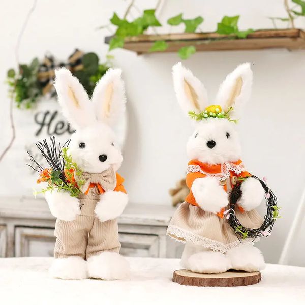 Lapin de pâques mignon, décorations pour la maison, Figurine de Table de printemps nordique, ornements en peluche, poupée Happy Day 240116