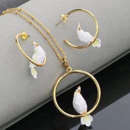 Leuke Elegante Witte Vogel Oorbel Ketting Sieraden Sets Voor Vrouwen Emaille Animal Party Accessoires Meisje Dame Vrouwelijke Gift 240115