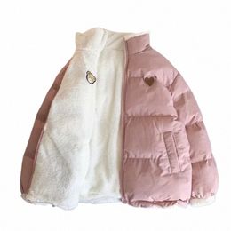 Mignon broderie Parkas manteau femmes hiver coréen Fi épais ample veste chaude Double face conception rose étudiant vêtements w71G #