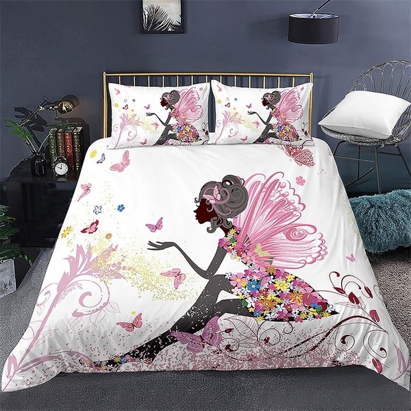 Mignon fée papillon motif housses de couette pour enfants enfants chambre housse de couette ensembles de literie US/EU/AU toutes tailles maison lit décor 210319