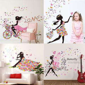 Mignon Mode Fée Papillon Fée Fille Salon Chambre TV Fond Peinture Décorative PVC Vert Stickers Muraux Papier Peint