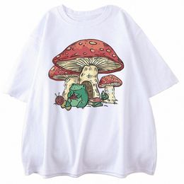 mignon mettant en vedette une maison de champignon et une grenouille hommes hauts vintage surdimensionné tout-mathématiques vêtements décontracté col rond homme Cott T-shirts s5de #
