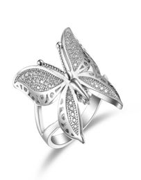 Mignon femelle Big Butterfly Zircon Stone ouverte Anneaux de mariage simples 925 STERLING Silver Love Engagement4251125
