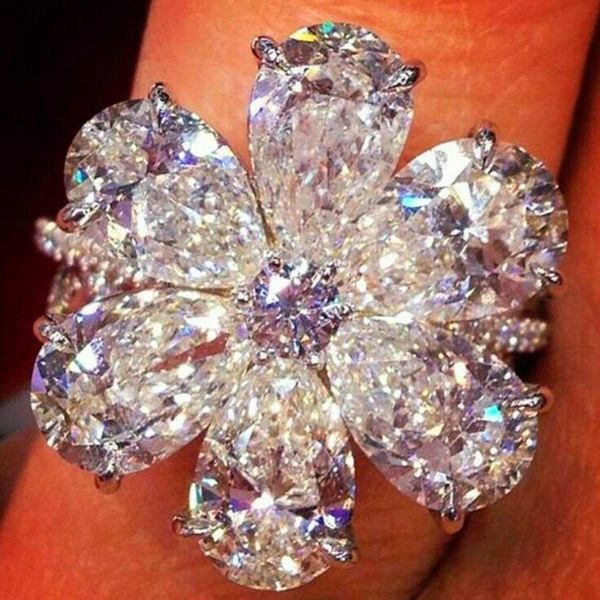 Mignon femme diamant fleur bague 925 argent grande pierre bague Vintage anneaux de mariage pour les femmes bijoux de mode