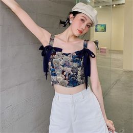 Mignon Fiess Bear imprimé Camisole Women Fashion Sweet Bow All-Match Vest Corset Femme Vintage Y2K CropS Tops Drop 220316