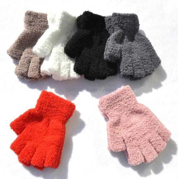 Bonitos guantes cálidos de lana para mujer, guantes de medio dedo, guantes cálidos de felpa suave de punto de invierno, nuevos guantes de esquí a la moda, regalo de Navidad