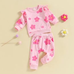 Mignon imprimé floral bébé filles vêtements automne enfant en bas âge costume pour bébé ensemble sweat-shirt à manches longues pantalon 2 pièces enfants 2 pièces tenues 240313