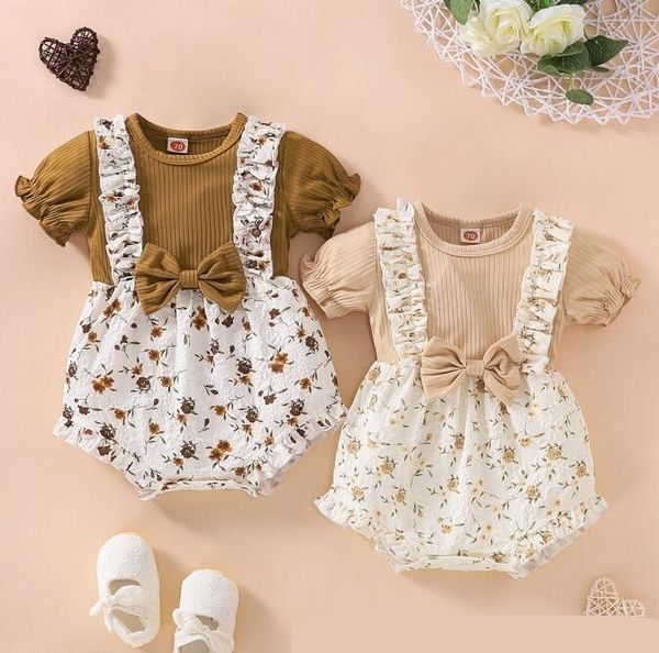 Mignon floral robeper pour bébés filles vêtements saut de combinaison + bandeau pour enfant en bas âge