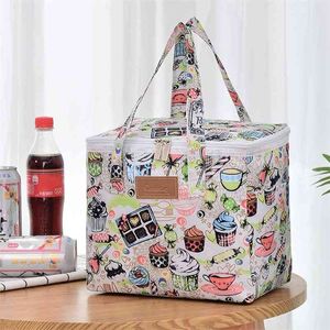 Cute Flower Print Design Lunch Bags For Women Kids Food Cooler Lunch Box Tote Cooler Lunch Box Insulation Portable Tote Bags 210818