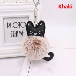 Porte-clés chat pelucheux mignon, jolie boule de fausse fourrure de lapin, Animal, pour femmes, sac, pendentif de voiture, bijoux à la mode