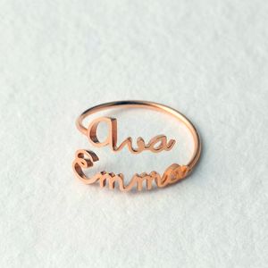 Leuke Lettertype Paar Naam Ringen Aangepaste Sieraden Roestvrij Staal Handgemaakte Gepersonaliseerde Dubbele Naam Trouwringen Bruidsmeisje Geschenken