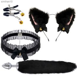 Mignon Queue De Renard Plug Anal Arc-Noeud Oreilles De Chat Doux Bandeaux Collier Érotique Cosplay Couples Accessoires SM Sex Toys pour Femme Homme L230518