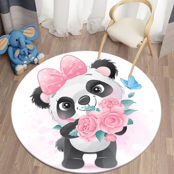 Fox mignon avec des fleurs tapis ronde kawaii coin animal tapis salon chambre tapis de salle de bain rond pour décoration de chambre d'enfants