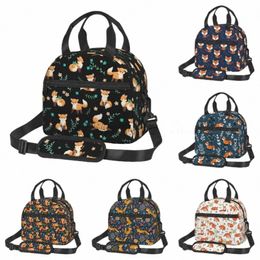 Sac à lunch isolé de motif de renards mignons pour femmes enfants enfants à lunch thermique de refroidisseur léger réutilisable avec bracelet réglable 28JW #