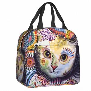 schattige fr kat schilderij geïsoleerde lunchtas voor vrouwen kinderen herbruikbare koelere thermische lunchbox picknick eten ctainer tassen f0kc#