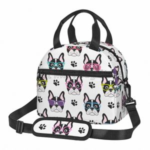 Bulldogs français mignons avec sacs de lunettes à lunch isolé pour les adolescents Picnic réutilisable Portable Bento Tote Sacs J1VH #