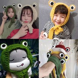 Leuke Frog Eyes hoofdbedekking, wollen muts, Koreaanse dameseditie, trendy herfst- en winterwarme oorbeschermers, gehoorbescherming, gebreide muts
