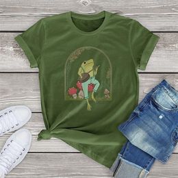 Schattige kikker shirt vrouwen kleding zomer cartoon cottagecore tops katoen grappige esthetische shirts Unisex vrouwen korte mouw T-shirt mannen 220408