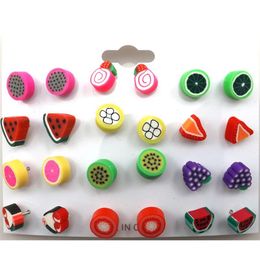 Boucles d'oreilles en forme de Fruit pour filles, Lot mixte de boucles d'oreilles en argile polymère, 100 paires, Whole257Y